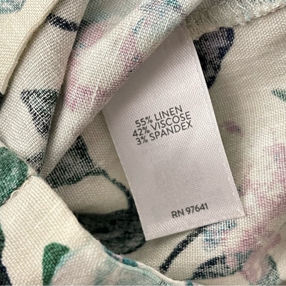 J Jill Linen Stretch Pants XS Printed Floral Slim Leg Cropped Linen Blend Cream - Picture 9 of 11